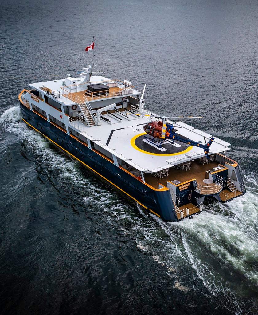 MV Cascadia catamaran with helicopter